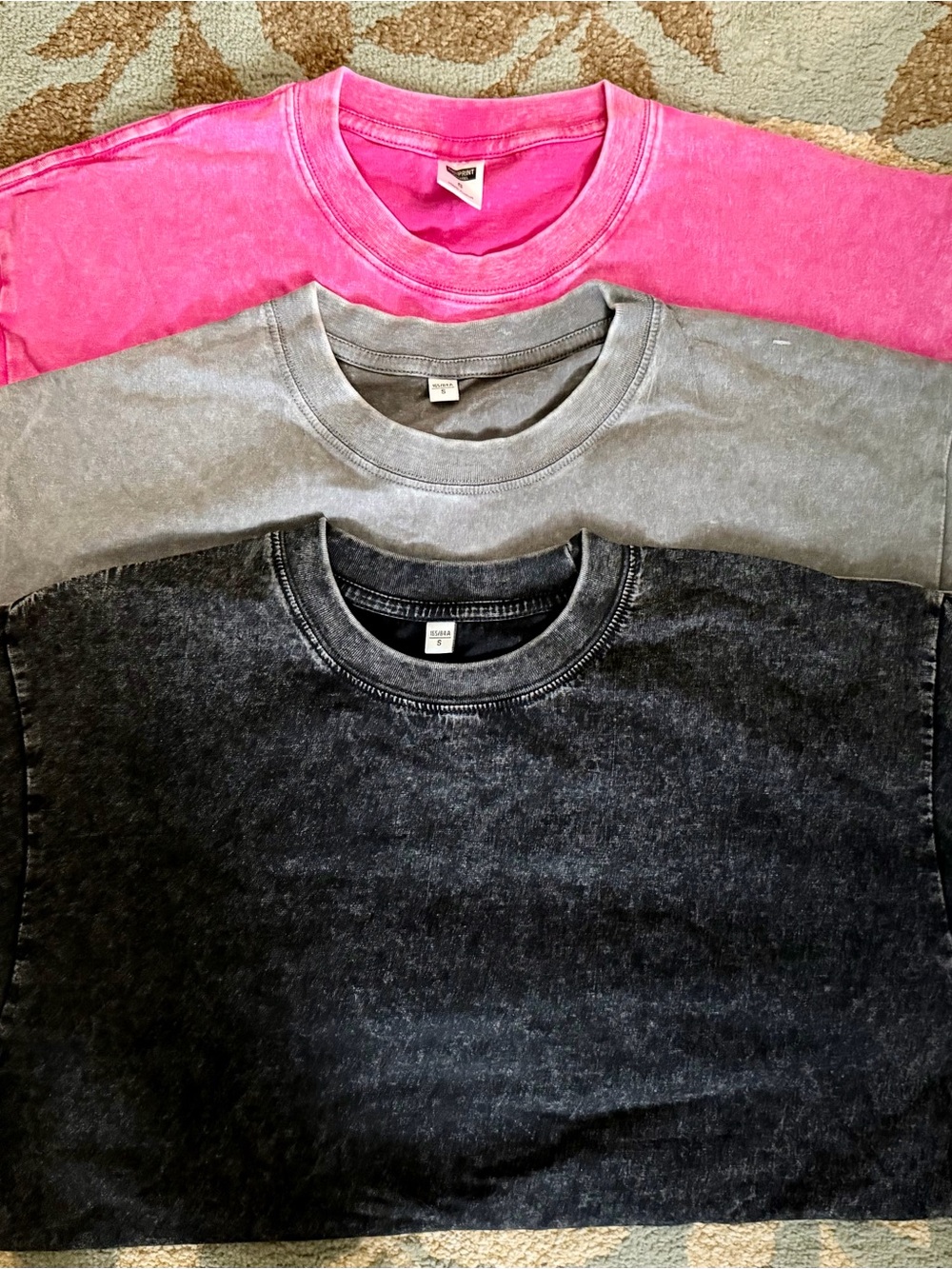 3 Pack Acid Wash Oversized T-Shirts Black Gray Pink Size Small
